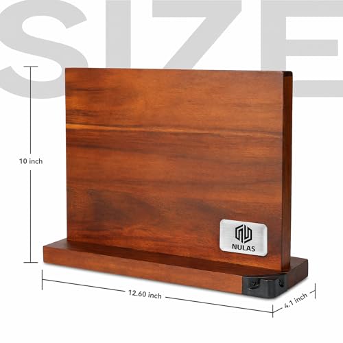 Image of Magnetic Knife Block with Built-in Sharpener, Double-Sided Countertop Magnetic Knife Holder, Holds Up to 12 Knives & Metal Kitchen Tools, Brown