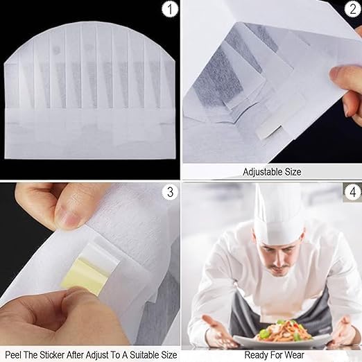 Forhome Kochmütze, 20 Stück, Einweg-Kochmütze, 9 Zoll Kochmütze, Einweg, Kochmütze, verstellbar, Kochmütze, weiß, elastisch, für Küche, weiß, 23CM