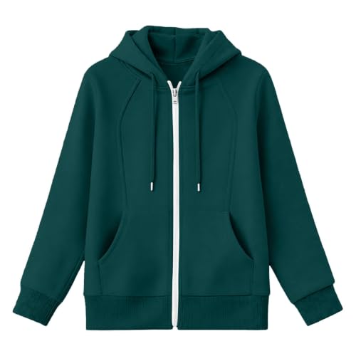 XINGJIAARTS Oversized Zip Up Hoodie Women Gym Long Sleeve Drawstring Full Zipper Sweatshirt Tops Casual Jacket with Pockets Dark Green XX-Large (xx_l) - image 3