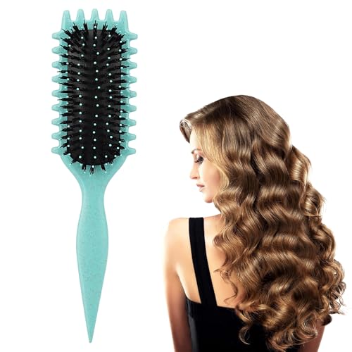 Hisdricus Cepillo rizador para rizos definidos: cepillo antiestático con cerdas de jabalí, diseño de ventilación para cabello húmedo y seco, ideal para el cuidado del volumen, masaje y desenredar