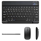 Teclado E Mouse Bluetooth Recarregáveis – Design Slim, Silencioso E Ergonômico Para Escritório E Casa Para Computador, Tablet E Laptop Ipad | Kit Premium Sem Fio 2 Em 1 (Preto)