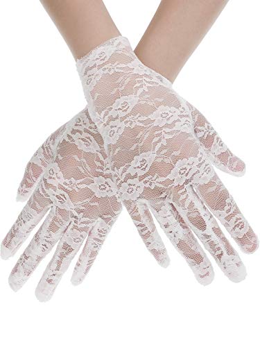 SATINIOR White Lace Gloves for Women Tea Party Short Lace Gloves Courtesy Dressy for Cosplay Dinner Party Evening