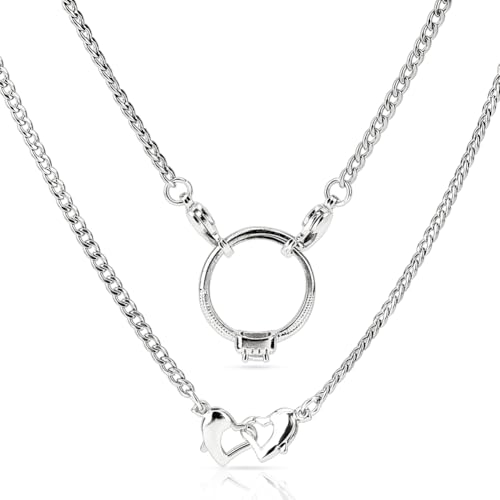 Hobbspring 1pc Ring Holder Necklace 19.88 inch Stainless Steel Twisted Chain Ring Holder Necklaces Stainless Steel Color Ring Keeper Necklace with Double Heart Clasps for Wife Nurse Ladies Gift