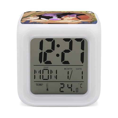 VstaDank Reloj despertador con sombrero de mago de ardilla, 7 colores cambiantes, luz nocturna moderna táctil, lámpara de mesita de noche, reloj digital de moda con pantalla de temperatura, relojes