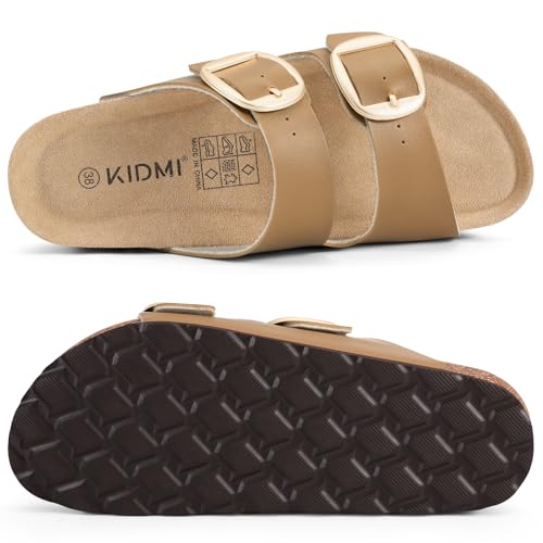 Image of KIDMI Women's Cork Footbed Slide Sandals Comfortable Arch Support Outdoor Sandal with Big Adjustable Buckle for Summer