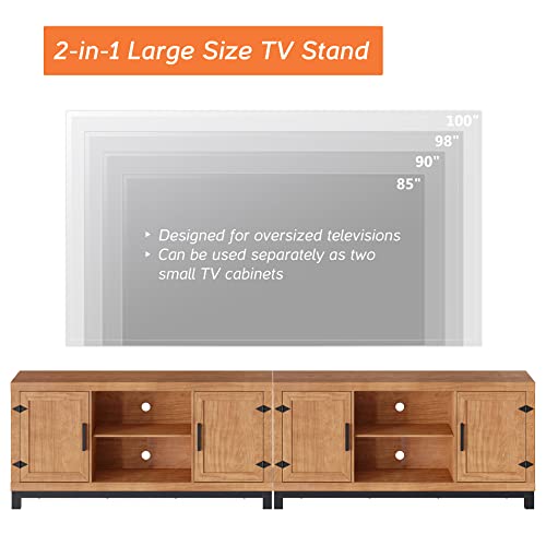 Led Modern Farmhouse Barn Door Tv Stand For 100 Inch Tv Entertainment Center, Wood Tv Media Console Table Cabinet For 80 85 90 With Adjustable Shelf And Metal Legs For Living Room Bedroom, Golden Oak #TOP2