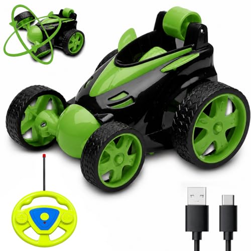 Image of Green 360 Rotating & Rolling Stunt Car Toy | Spin, Stunt, Flip Functions | Remote Control Stunt Car Toy for Kids | Toys for Boys 7-14 Years | Birthday Gift for Kids