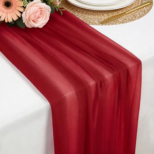 Tischläufer Chiffon Tiefrot 77 X 300 cm Weich und Bequem Tischläufer für Boho Hochzeit Party Taufe Dekor Babyparty Brautparty Küche Tisch Dekoration
