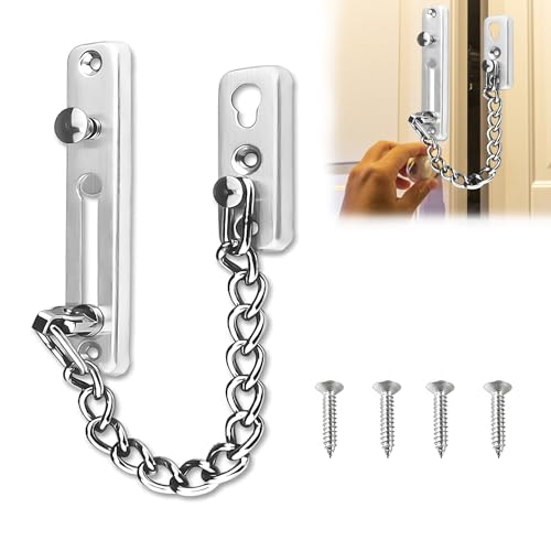 Door Chain Lock, Front Door Security, Front Door Chain, Anti Theft Home Safe Nickel Plated Door Locks with Screws, Stainless Steel Brushed Nickel, Heavy Duty Chain Lock, Security for Home, Hotel