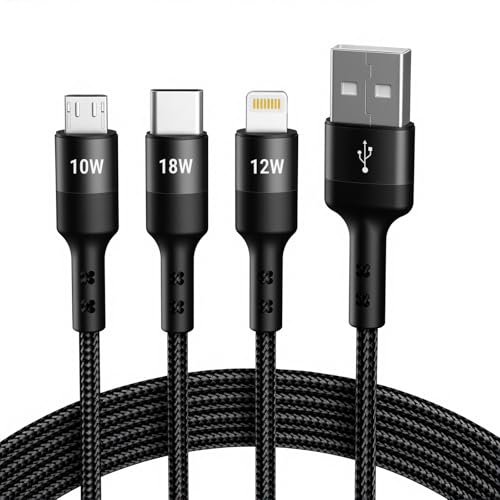 Image of COSTAR 3 in 1 USB Fast Charging Cable Nylon Braided Multiple 2.4A Charging Cable, Compatible For All Smartphone, Iphones and Android, iOS and Type C Devices (1.25M)