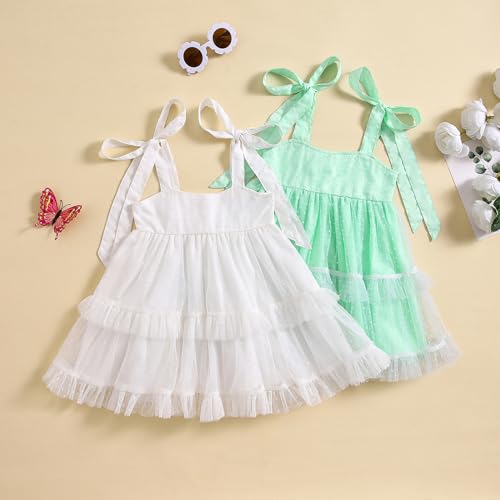 Toddler Baby Girl Summer Boho Dress Solid Color Spaghetti Strap Square Neck Tulle Dress Kids Beach Sundress2