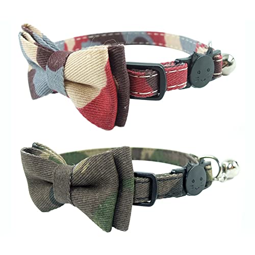Cat Collar Bowtie with Bell, Quick Release Buckle Safety and Durable Kitties Kittens Cats Breakaway Collar Set of 2 PCS(6.8-10.8in) (Camouflage 1&Camouflage 2) Cat Collar Bowtie with Bell, Quick Release Buckle Safety and Durable Kitties Kittens Cats Breakaway Collar Set of 2 PCS(6.8-10.8in) (Camouflage 1&Camouflage 2)