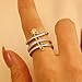 Layered CZ Safety Pin Stackable Open Rings for Women Fashion Gold Silver Plated Two Tone Cubic Zirconia Paved Engagement Promise Statement Band Finger Rings Unique Design Fashion Jewelry Size 7 (3910)