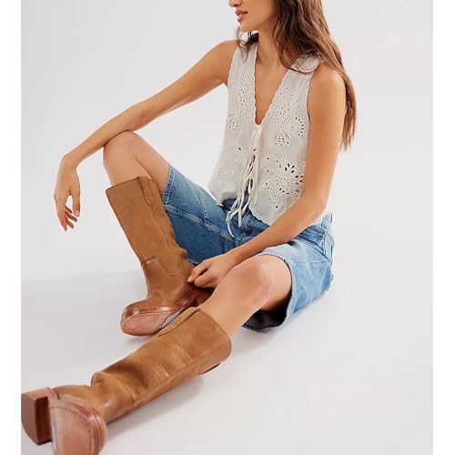 Women Tie Front Vest Floral Eyelet Embroidered Tank Y2K Sleeveless V Neck Crop Shirt Top Cute Going Out Tops3