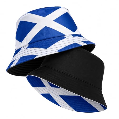 Image of AURALIN Scotland Bucket Hat Reversible Scottish Flag Sun Hat for Men Women Foldable Fisherman Cap with UV Protection Breathable Headwear for Football Fans Sporting Events Festivals Adult Size