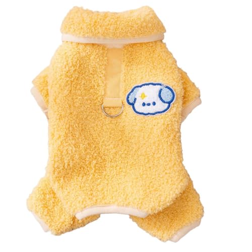 AttRex ふわふわ 犬服 秋冬 つなぎ ロンパース 裏ボア 可愛い ペット服 小中型犬 ルームウェア ドッグウエア コート 四つの足 洋服 防寒 暖かい 部屋着 寝間着 着脱やすい (2XL,イエロー)