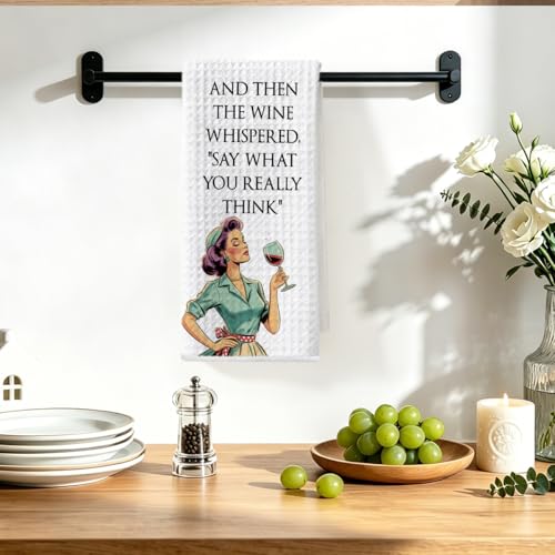 Image of Wine Lovers Kitchen Towels 24x14 Inch, Funny Wine Gifts Reusable Dish Towels for Kitchen Bathroom Decor, Funny Waffle Weave Absorbent Hand Cloth Tea Towel, Housewarming Gifts for Women Friend