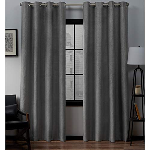 Exclusive Home Curtains Loha Linen Window Curtain Panel, Polyester, Black Pearl, 108" Length, W 54" x L 108" (2 Panels)