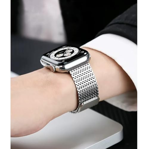 Image of WINGLE Magnetic Mesh Loop for Apple Watch Band Ultra 3 /2 /1 Band 49mm 46mm 45mm 44mm 42mm 40mm 41mm 38mm Men Women, Stainless Steel Adjustable Metal Strap for iWatch Series 11 10 9 8 7 6 5 4 3 2 1 SE