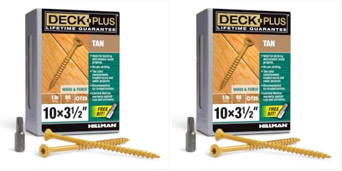 Image of Deck Plus 3-1 /2 Inch Epoxy Coated Exterior Wood and Fence Screws #10 x 3-1 /2 inch Torx /Star Drive Included Coarse Thread, Outdoor Rust Resistant Decking Screw, Tan, 1lb Box, 310 Pieces | 48421 (Pack of 2)