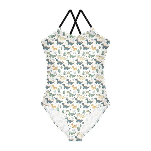 senya Girls Swimsuits One-Piece Swimwear Tie Bathing Suit Beach Summer Round Neck 5-6T Dinosaur Pattern