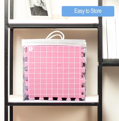 Image of MEVOME Blocking Mats for Knitting 200 T-pins 100 Locking Stitch Markers, Extra Thick Block Boards Crochet Projects Grid Lines Needlepoint Knit Crocheting, 9 Foam Interlocking Mat Storage Bag (Pink)