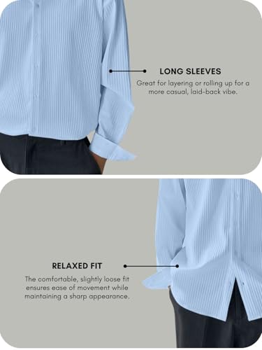 Image of GRECIILOOKS Men's Formal Button Down Shirt - Slim Fit Polycotton Shirt's for Men | Textured Full Sleeve| Business & Meeting Ready (Available in Plus Size)
