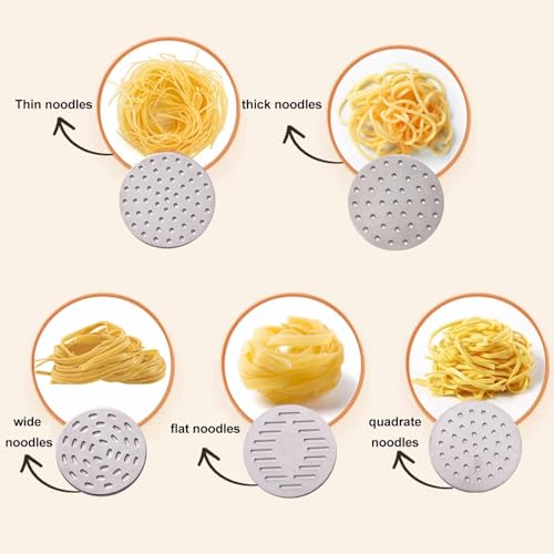Nudelmaschine Elektrisch Nudelmaschine Pasta Maker Automatische Wiederaufladbare Pasta Nudelmaschine mit 5 Nudelformen für Spaghetti, Fettuccini, Lasagne, (YELLOW)
