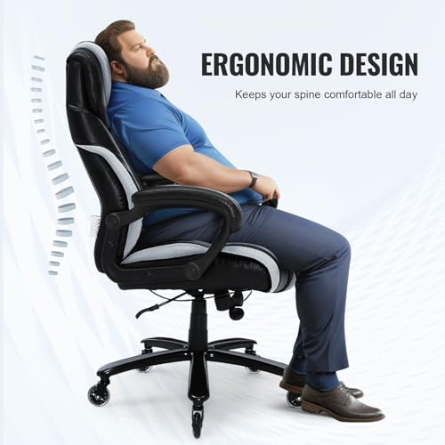 Image of VEVOR Heavy Duty Executive Office Chair with Cutting-Edge Adjustable Lumbar Support for Long Hours, Big and Tall 400lbs Office Chair, Wide Thick Padded Strong Metal Base Quiet Wheels