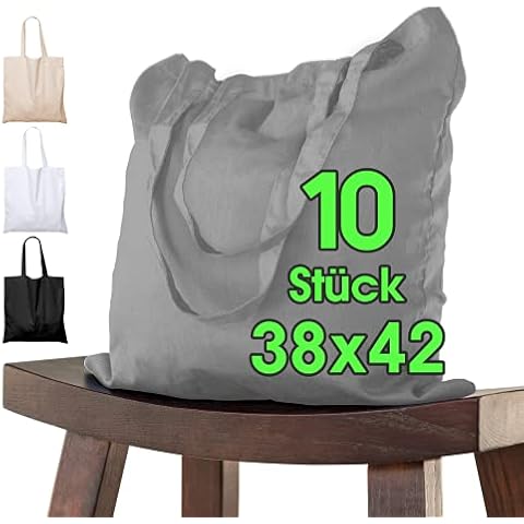ELES VIDA Baumwolltaschen GRAU ORIGINAL ÖKO-TEX® geprüfte Markentasche, Lange Henkel, Jutebeutel, Jute Stoffbeutel, Einkaufstasche, Stoff Taschen aus 100% Baumwollstoff Cover