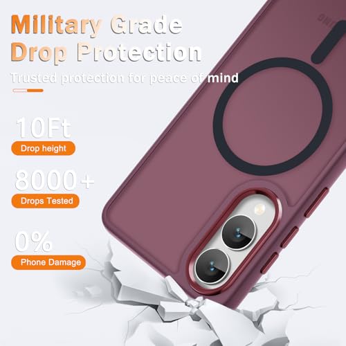 Image of YENAPOON for Samsung Galaxy S25 Edge Case, Matte Magnetic Case, Wine Red | Fit for Magsafe, Screen Protector Included, Translucent Frosted Slim Shockproof Protective Phone Cover
