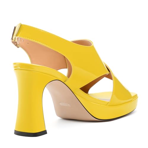 Women's Platform Sandals, Slingback Open Toe Buckle Heels for Women, Fashion Solid Patent High Heel Shoes 3.35 inch 5
