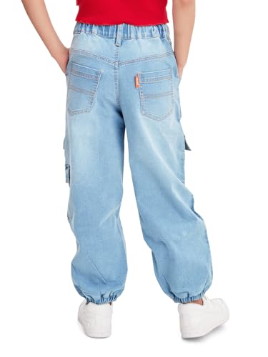 Image of olele Girls Super Jeans Collection for 4-14 Yrs | Stretchable Cotton Denim Trousers | Blue Jeans for Kids | Baggy Denim Pants | Cargo Pants for Girls