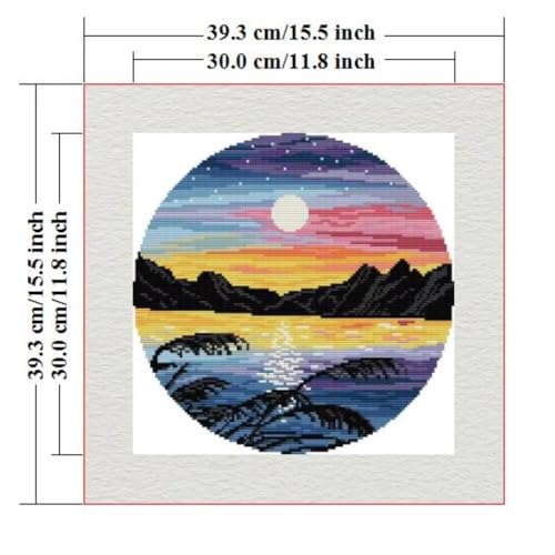 Image of Stamped Cross Stitch Kits for Beginners- Full Set of Sunset Embroidery for Adults,11 CT 3 Strands DIY Patterns Counted Arts Craft 15.3x15.3 inch
