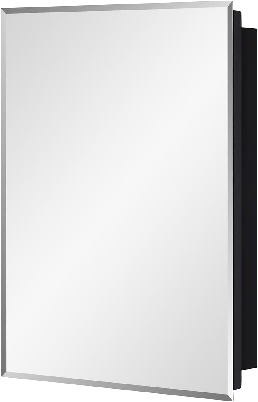 IDYLLOR Black Bathroom Medicine Cabinet with Beveled Edge Mirrored Door 16 x 22 inch, Recessed or Surface Mount, with Adjustable Glass Shelves