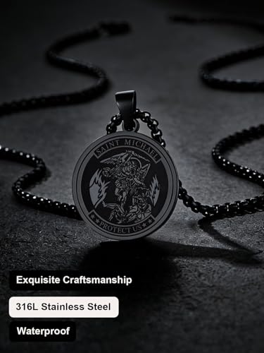 Image of U7 Saint Michael Necklace for Men,Stainless Steel /18K Gold Plated St Michael Archangel /Saint Benedict /Saint Christopher Pendant Amulet Necklace for Men Women