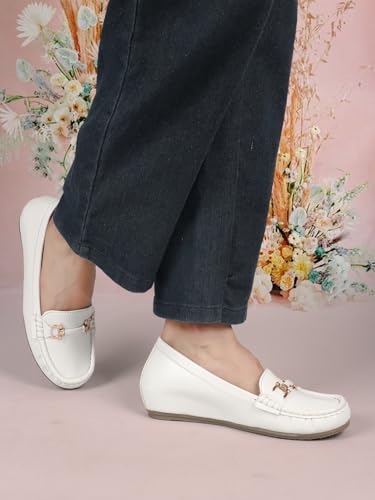 Image of ELLE Women's Flats Slip-On Loafers with Metallic Buckle