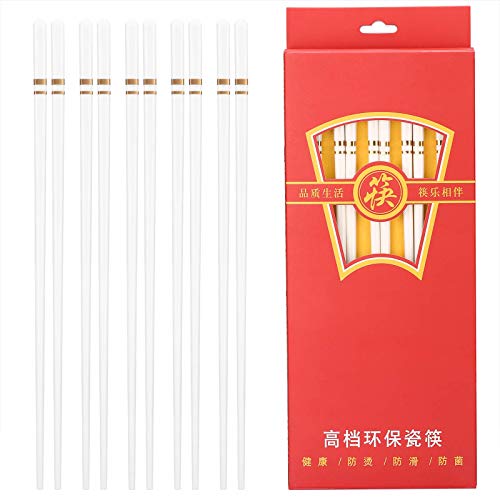 Porcelain Chopsticks Reusable Yarloo Ceramic Chopsticks for Japanese Chinese Korean Cooking Foods Sushi Mildewproof Healthy and Easy to Clean 10 Pairs Gift Package Dishwasher Safe Sand Gold