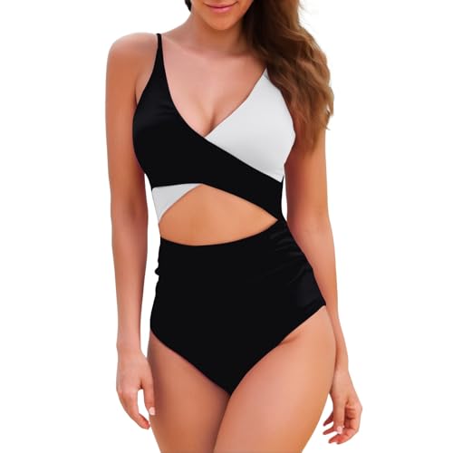 Dasfsagh Bañador Mujer Reductor Barriga Y Push Up Traje Baño Deportivo Bikini con Relleno Bañador Bañadores Vintage Push up Cuello para Mujer