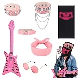 ZhongShuang 7pcs Rock Star Fancy Dress Rockstar Fancy Dress Punk Rockstar Accessories Rockstar Rock Star Costume and Costume (Pink)