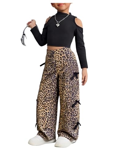 Toddler Girl's Bowknot Leopard Print Baggy Pants Y2K Cheetah Wide Leg Track Pants Cutecore Clothes