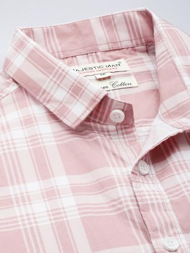 Image of Majestic Man Men Slim Fit Pure Cotton Checkred Half Sleeve Casual Shirt