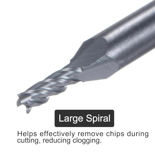 Image of uxcell Carbide Square End Mill, 1 /16 inch Diameter TiAlN Coated 4 Flutes Milling Bit Cutter, for Hardened Steel Stainless Steel Alloy Metal, 1 /8 inch Shank 3 /16 inch Cut Length 1-1 /2 inch Long HRC55