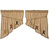 Stratton Primitive 36x36x18 Burlap Star Prairie Swag Pair Tan Rod Pocket Appliqued Cotton Drawstring Ties Kitchen Window Curtains