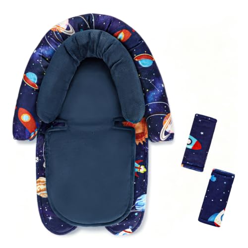 SWESEN Infant Car Seat Insert &amp; Strap Covers, Car Seat Head Support for Baby Girls Boys, 2 in 1 Soft Plush Car Seat Insert for Newborns (Space)