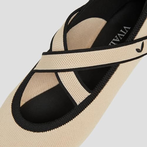 Image of VIVAIA Nia Women's Mary Jane Flats Shoe with Cross-Strap Style Almond Toe Comfortable Ballet Flats for Casual Daily Wear
