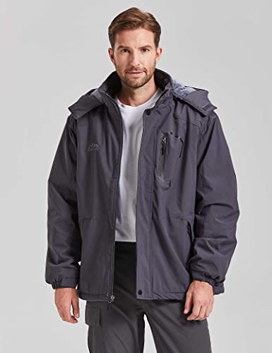 Image of ELLSWOS Men's Waterproof Ski Jacket Winter Snow Coat Warm Hooded Raincoat Windproof Windbreakers