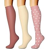 Eiyaclvo 3 Pack Compression Socks for Women Cotton 15-20 mmHg Circulation is Best Athletic & Daily for Running, Cycling A-Pink