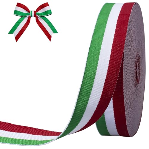 CUQIG Double Faced Green/White/Red Ribbon, 1 Inch Wide, 25 Yards Polyester Grosgrain Ribbon, Perfect for Gift Wrapping, Christmas Decorations, DIY Crafts, Bows, Sewing and Party Supplies