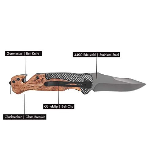 Motune® 2-hand Folding Knife 3-in-1 KP20 - Sharp Pocket Knife With Wooden Handle - Two-hand Knife With Titanium Blade Made Of Stainless Steel - Outdoor Knife With Whetstone And Belt Bag - Image 5